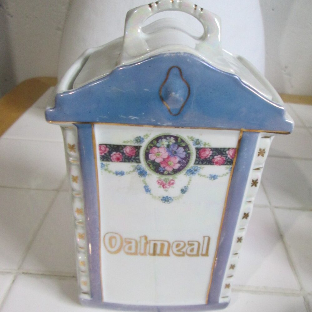 Vintage 1930's MEPOCO WARE Germany Lustreware Oatmeal Canister w/ Lid